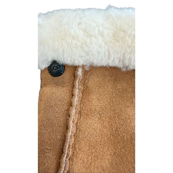 UGG Australia Shearling Sheepskin Bucket Hat & gloves Tan Leather Fur Trim Size - Picture 7 of 12
